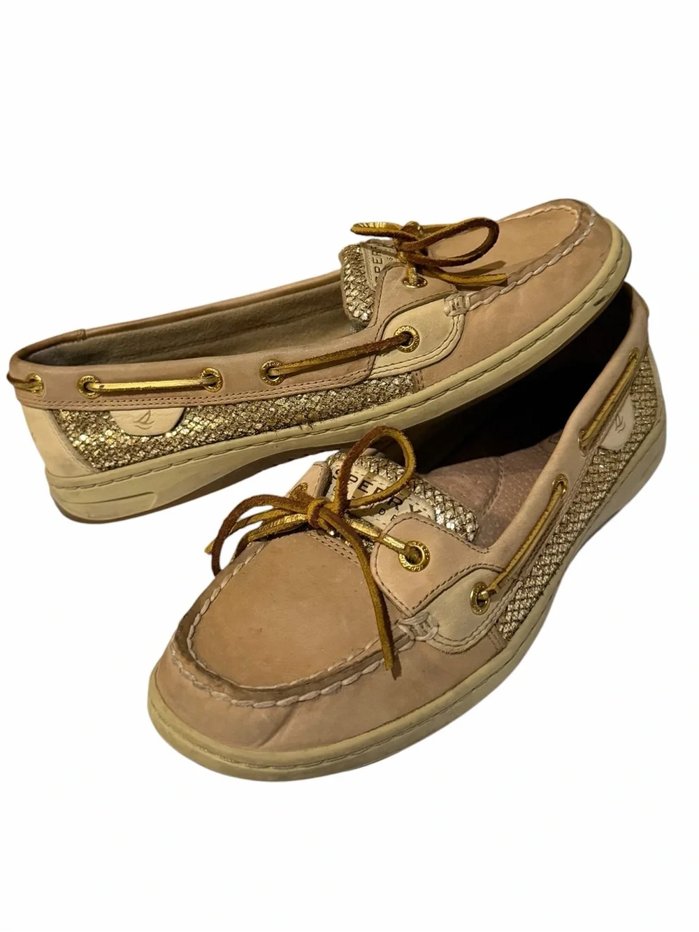 Sperry Angelfish Linen Gold Glitter  Loafer Boat Shoe Size 9M